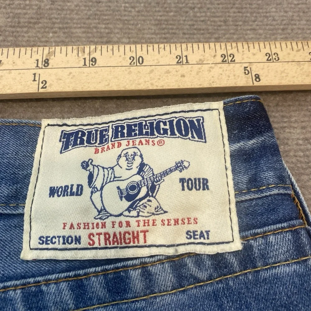 True Religion Straight Jeans Mens Size 44x34 Baggy Wide Leg Y2K‎ Blue Denim